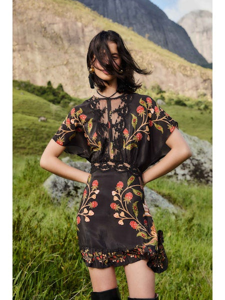 BERRY GARDEN BLACK MINI DRESS