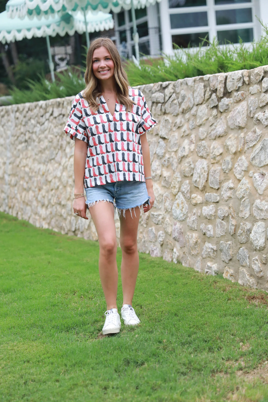 RED/BLACK BOOTS PLEATED KIMONO TOP