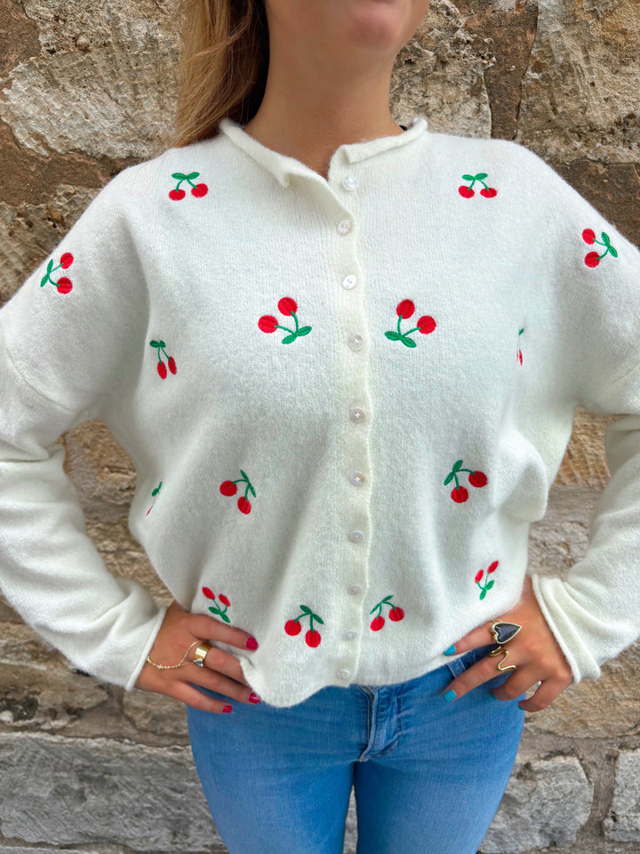 CHERRY EMB PIPER CARDIGAN