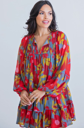 FLORAL CHIFFON BOHO TIER DRESS