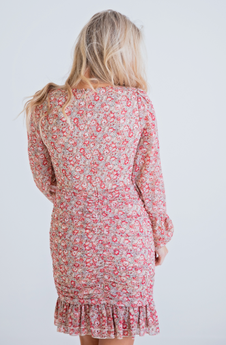 FLORAL WRAP RUFFLE DRESS