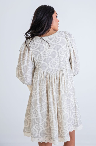 VINTAGE FAN BOHO CROCHET TRIM DRESS