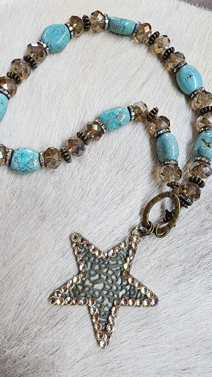 Turquoise and Crystals with Star Necklace