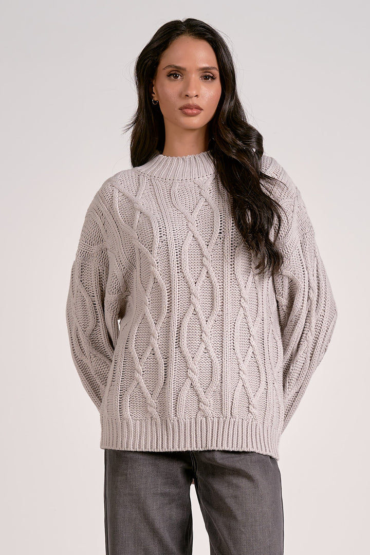 CREWNECK CABLE KNIT SWEATER