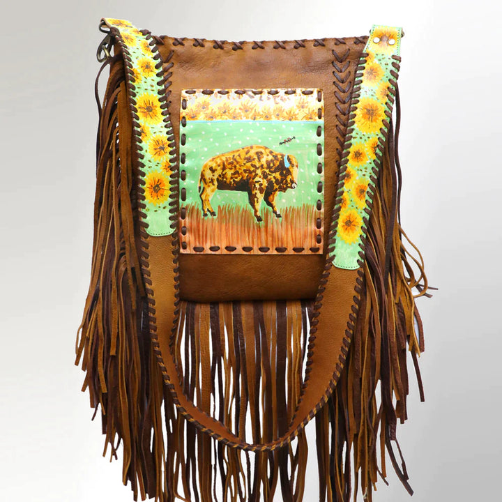 AMERICAN DARLING CONCEALED CARRY LEATHER PAINTED PURSE WITH FRINGE