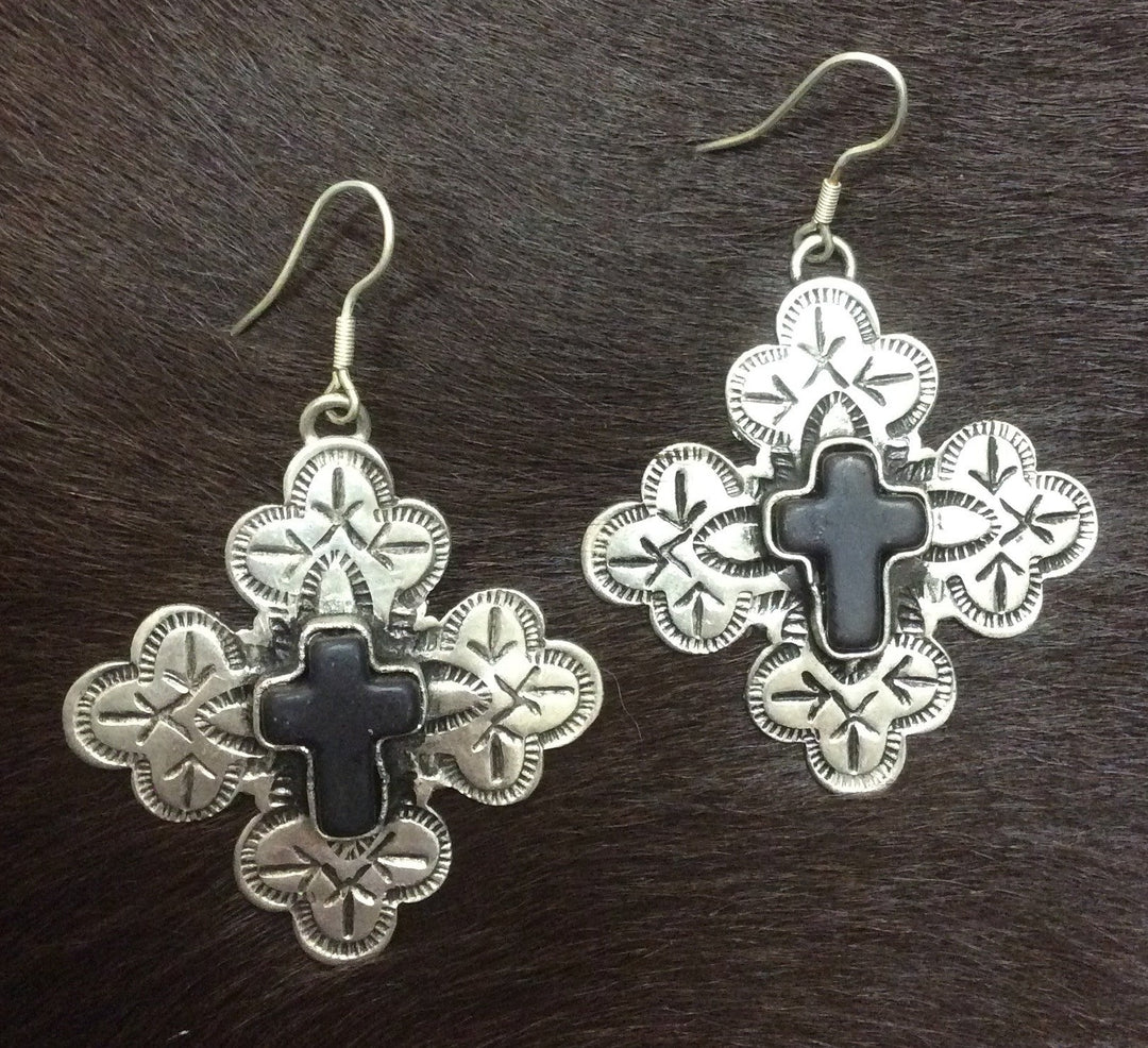 Silver & Ebony Botonee Cross Earrings