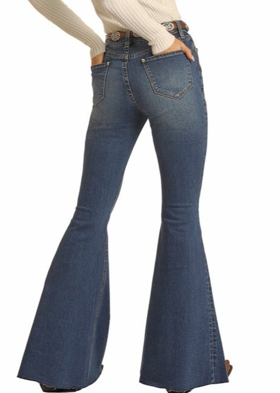 Rock & Roll Cowgirl Junior's Bargain Bells High Rise Extra Stretch Bell Bottom Jeans