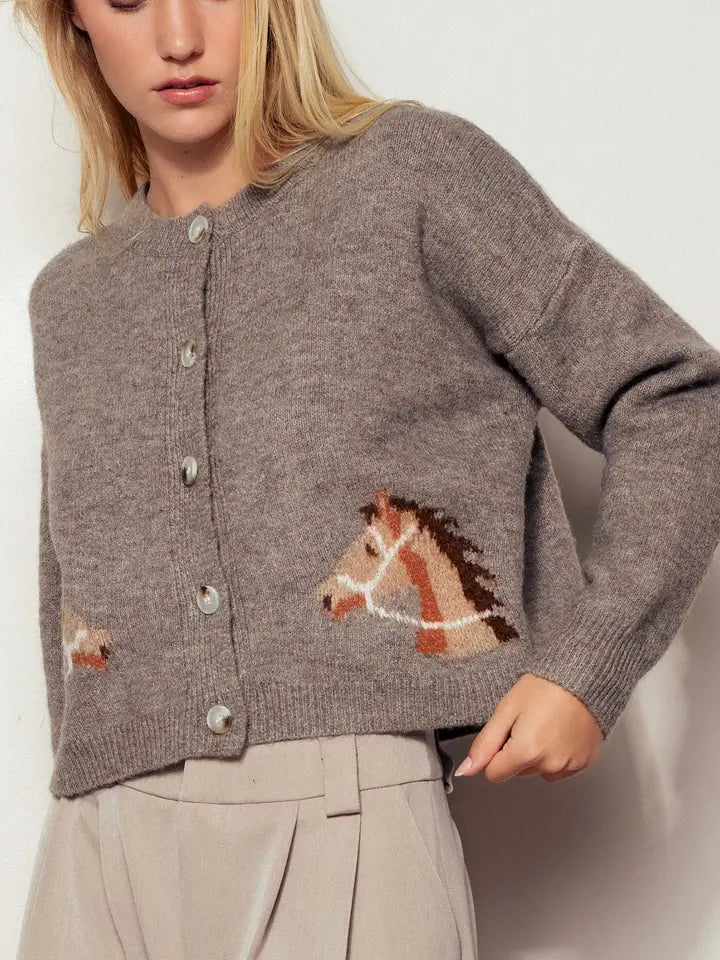 WESTERN HORSE GRAPHIC CROPPED CARDIGAN