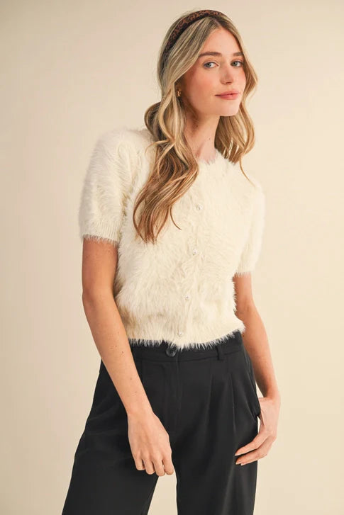 PEARL BUTTN DOWN S SLV SWEATER