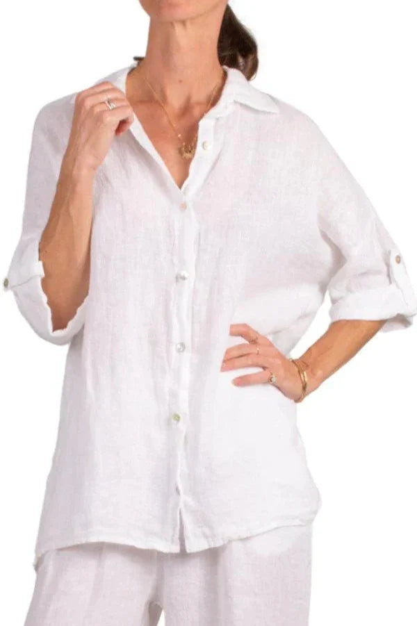 MARTINA BUTTON DOWN LINEN TOP