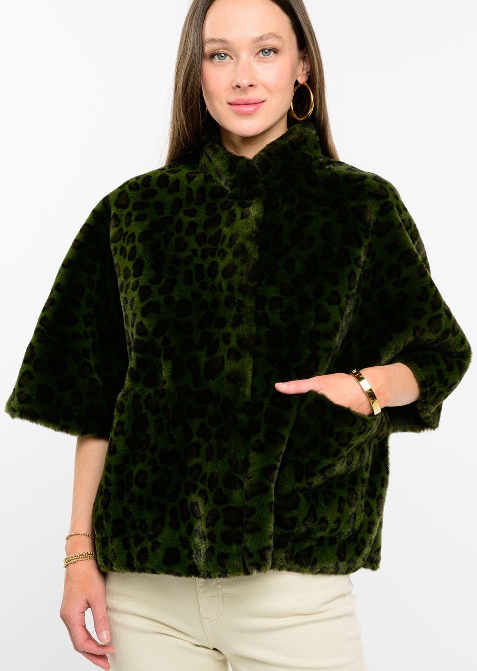 LEOPARD FAUX CAPELET JACKET