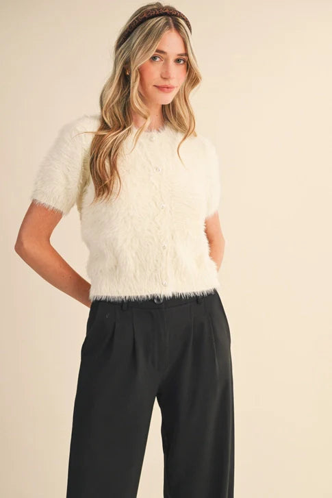 PEARL BUTTN DOWN S SLV SWEATER