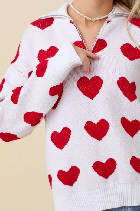 HALF ZIP HEART SWEATER