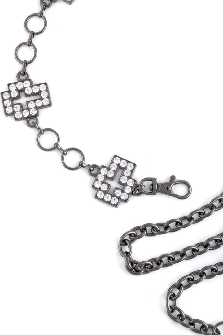 LADIES RHINESTONE CROSS GUNMETAL CHAIN BELT