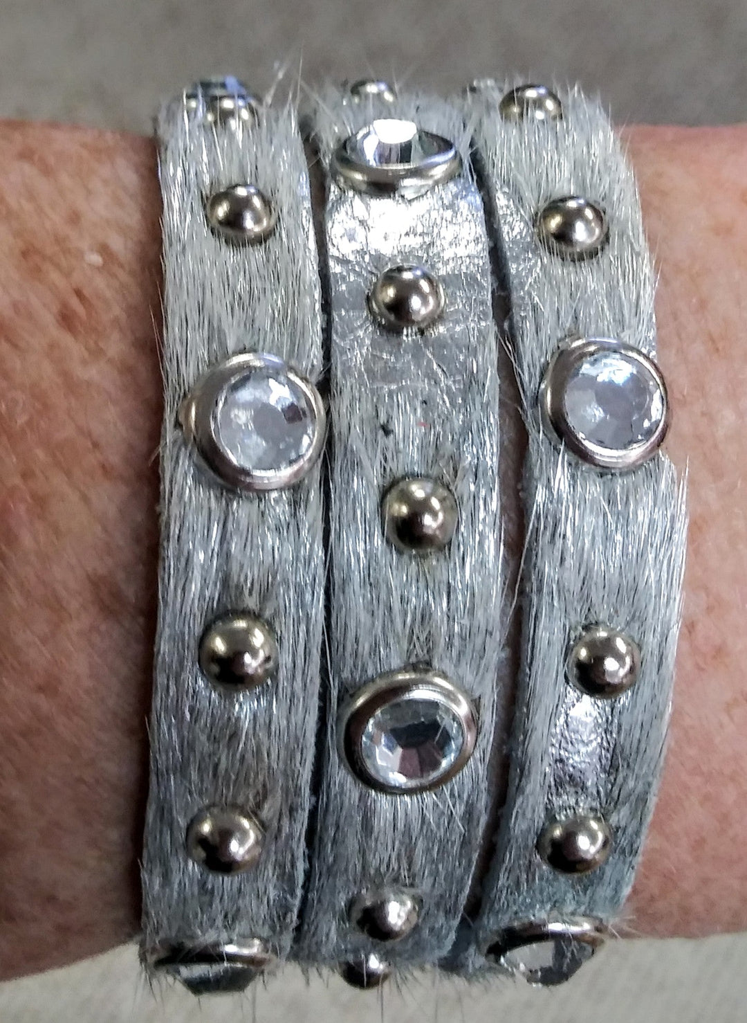 1" Fringe Rhinestone Studded Leather Bracelet