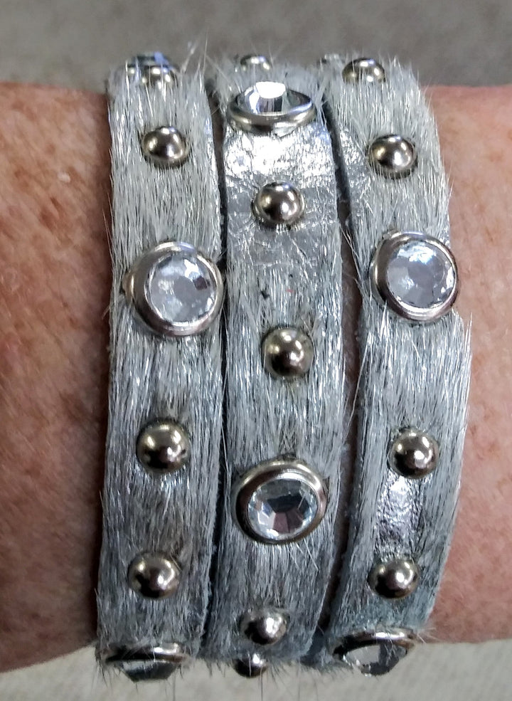 1" Fringe Rhinestone Studded Leather Bracelet