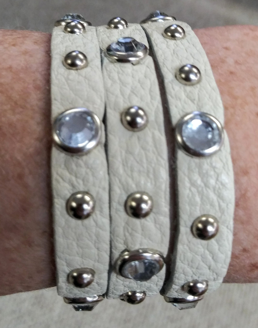 1" Fringe Rhinestone Studded Leather Bracelet