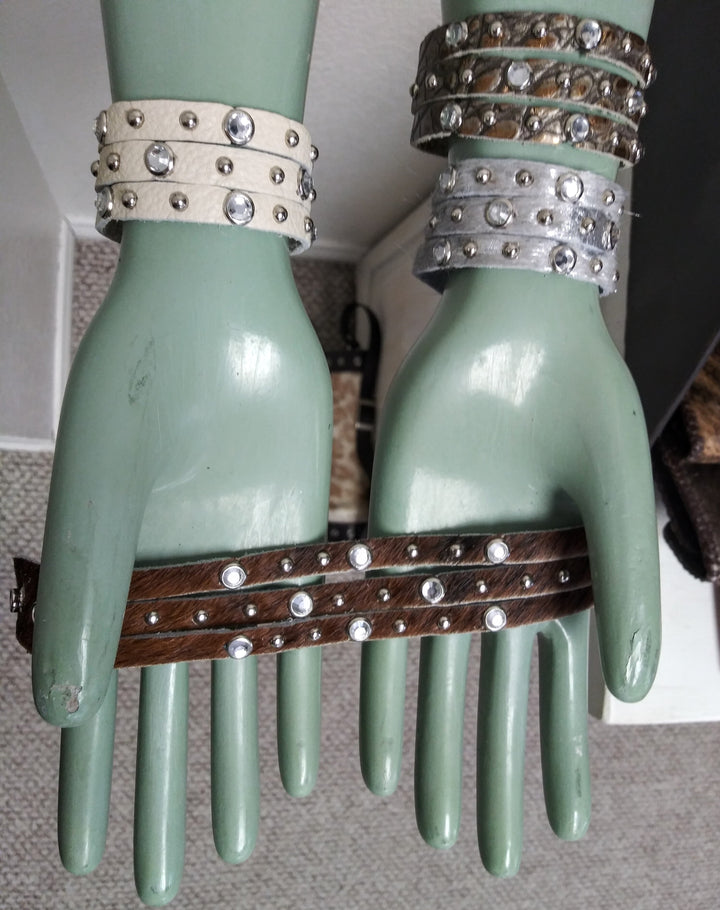 1" Fringe Rhinestone Studded Leather Bracelet