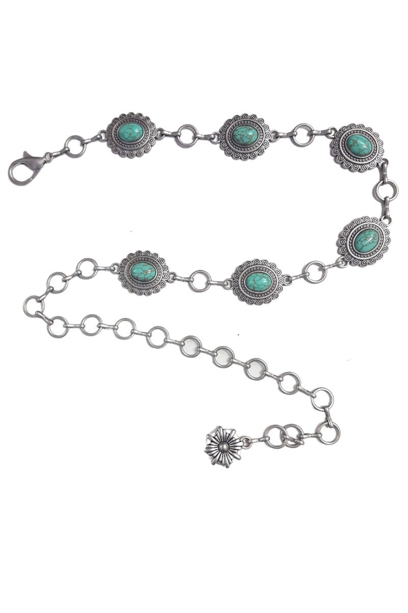 GIRL'S TURQUOISE STONE FLORAL CONCHO CHAIN BELT