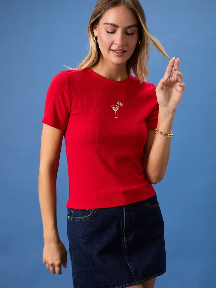 CREW NECK USA COCKTAIL EMBROIDERED RIBBED BABY TEE