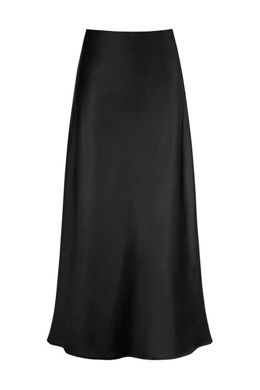 SATIN FISHTAIL SKIRT in BLACK