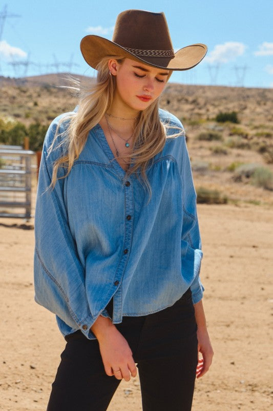 Marla V-neck Button Down