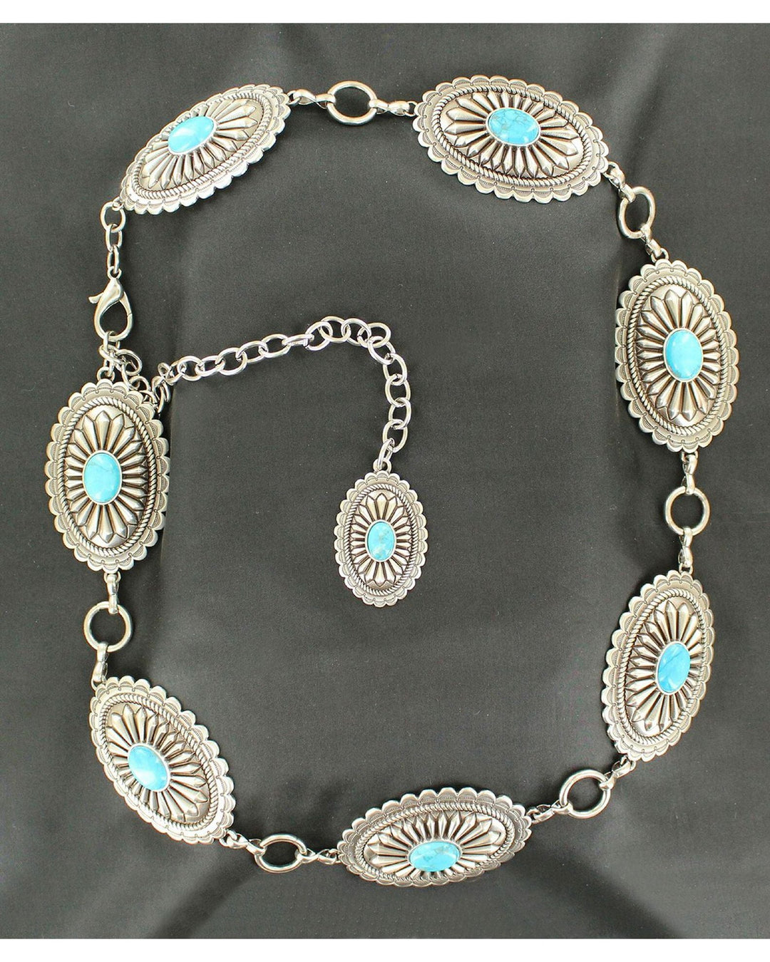 ARIAT LADIES OVAL CONCHO CHAIN BELT with TURQUOISE STONES