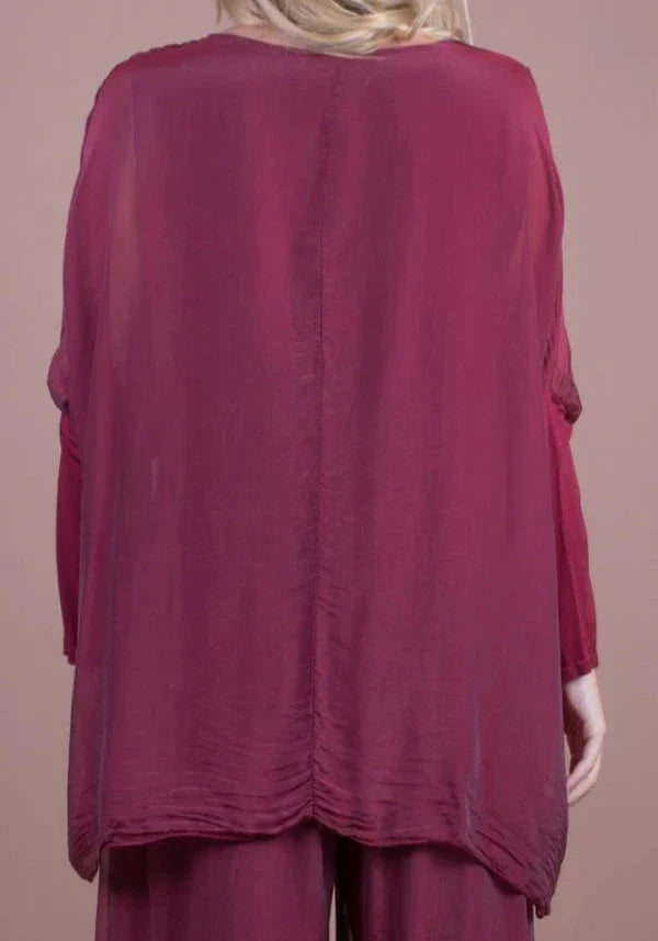 SARNO SILK KAFTAN ROUND NECK TOP in BURGUNDY