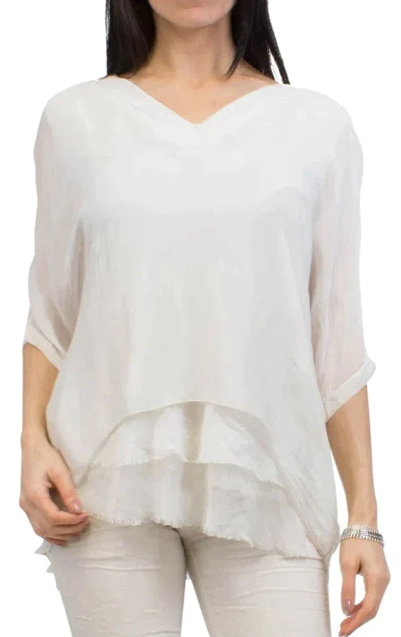 DIANA SILK KAFTAN V NECK TOP in CREAM