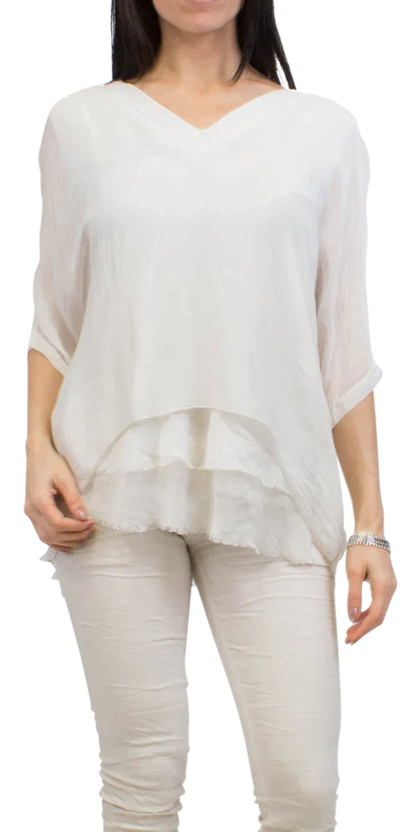 DIANA SILK KAFTAN V NECK TOP in WHITE