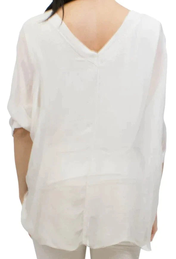 DIANA SILK KAFTAN V NECK TOP in CREAM