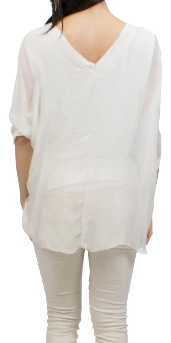 DIANA SILK KAFTAN V NECK TOP in WHITE