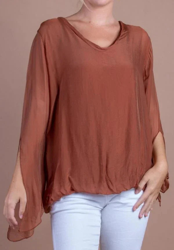 PARMA SILK BLOUSE in RUST