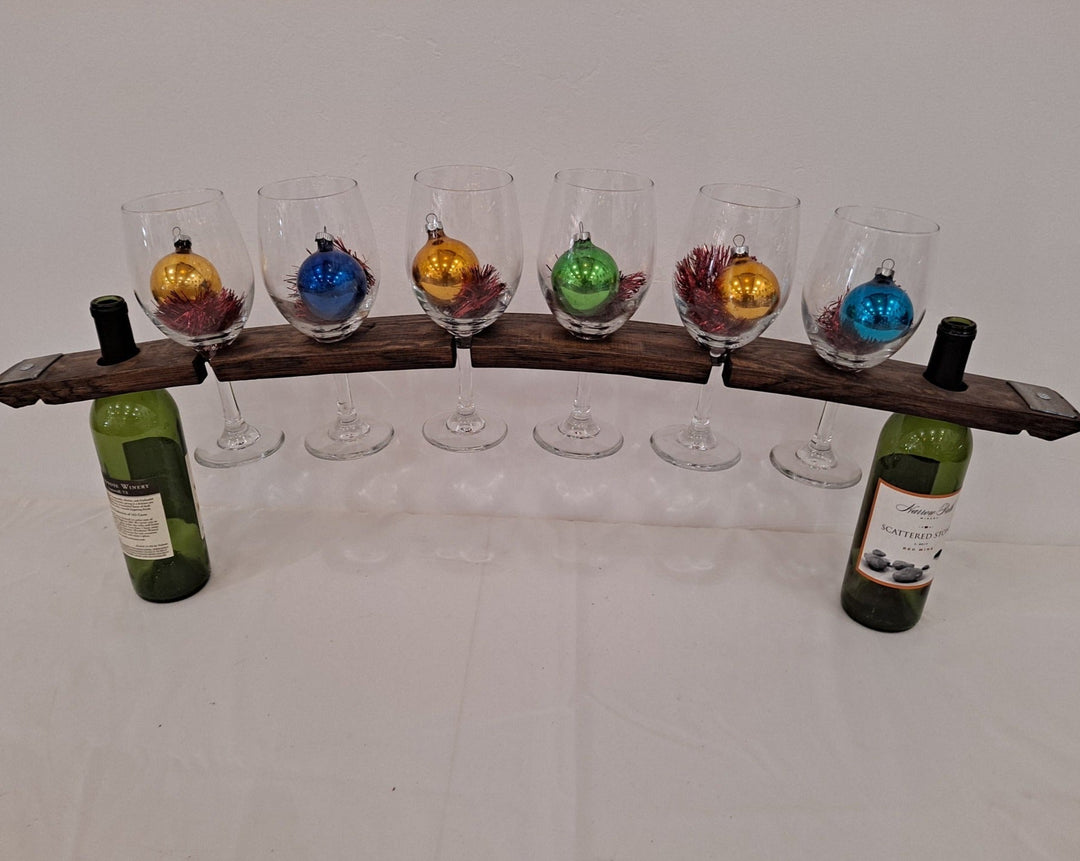 2-Wine Bottle 6-Glass Holder Stave