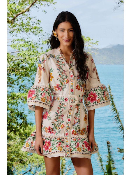 DELICATE FOREST OFF WHITE MINI DRESS