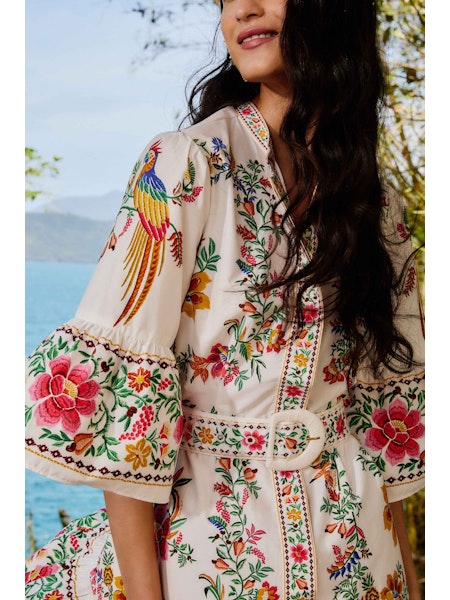 DELICATE FOREST OFF WHITE MINI DRESS