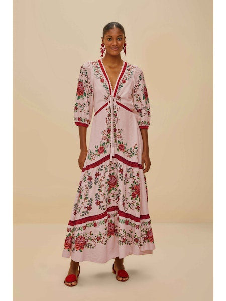 FLOWER TAPESTRY PINK MAXI DRESS