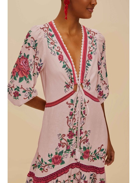 FLOWER TAPESTRY PINK MAXI DRESS