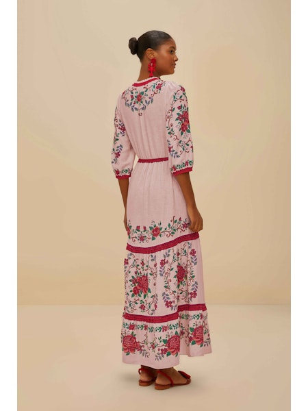 FLOWER TAPESTRY PINK MAXI DRESS