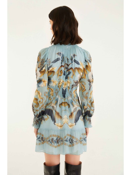 SNAKE GARDEN BLUE LONG SLEEVE MINI DRESS