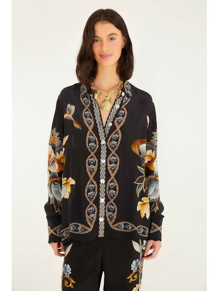 SNAKE FLORAL BLACK PAJAMA SHIRT