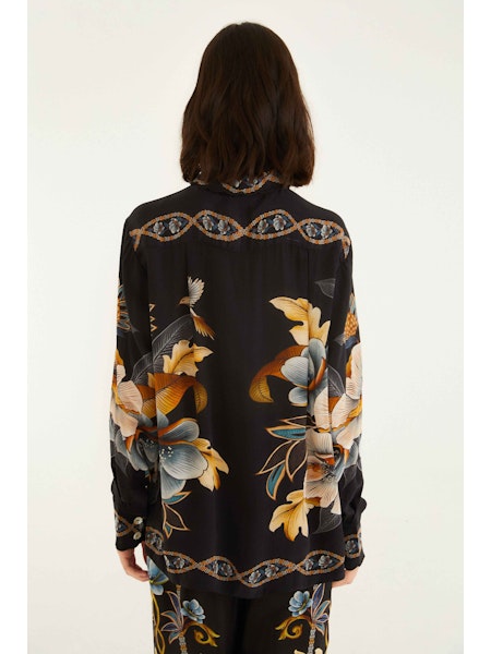 SNAKE FLORAL BLACK PAJAMA SHIRT