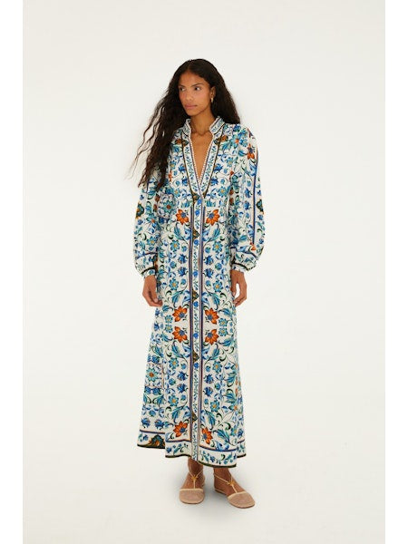 OFF-WHITE FLORAL TILE MAXI DRESS