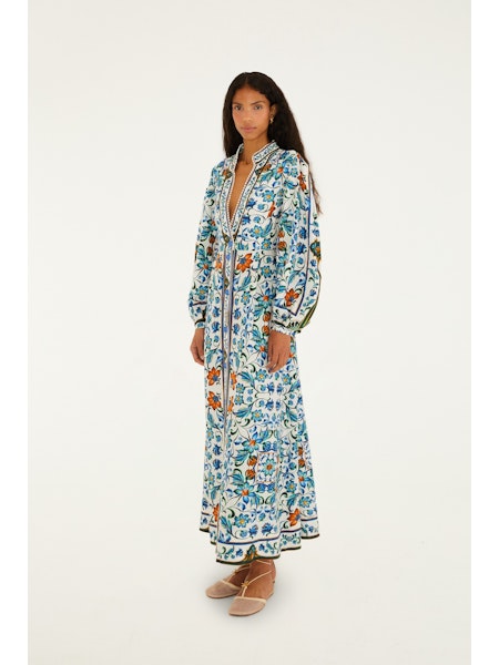 OFF-WHITE FLORAL TILE MAXI DRESS