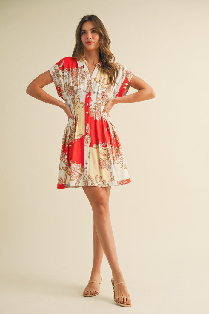 PLEATED BUTTON DOWN MINI DRESS