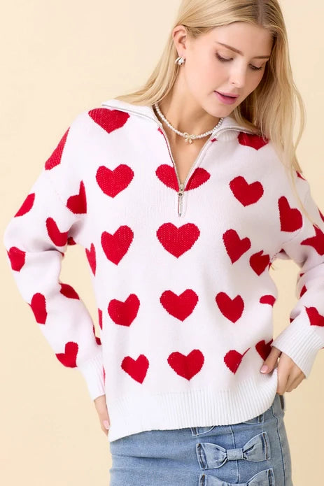 HALF ZIP HEART SWEATER