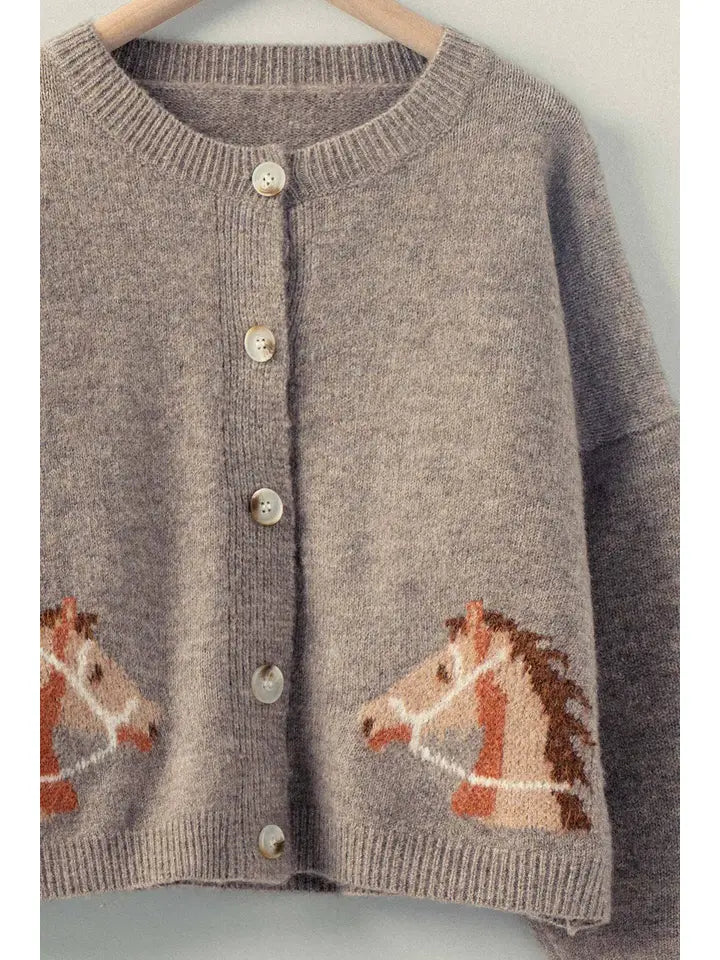 WESTERN HORSE GRAPHIC CROPPED CARDIGAN