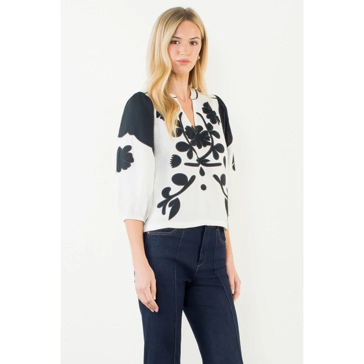 LONG SLV PATTERN DETAIL TOP