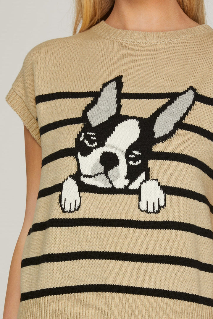 STRIPED FRENCH BULLDOG SWEATER TOP