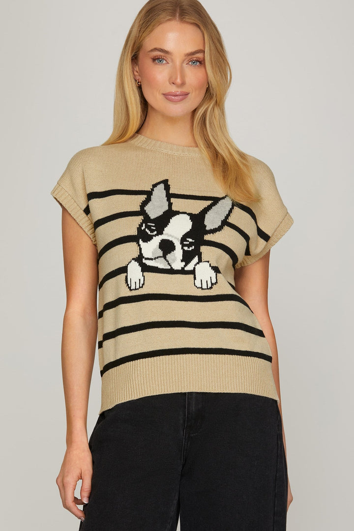 STRIPED FRENCH BULLDOG SWEATER TOP